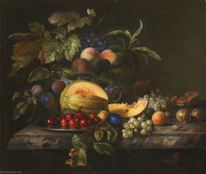 A Melon, Cherries, Grapes, And Other Fruit — Jakob Bogdány