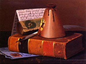 Inkwell And Plume On Old Book — John Frederick Peto