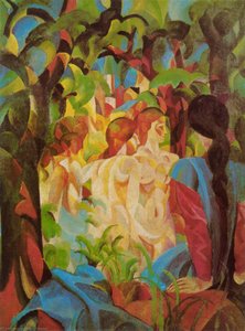 Girls Bathing With Town In Background — August Macke