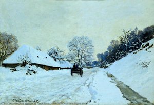 Cart On The Snow Covered Road With Saint-simeon Farm — Claude Monet