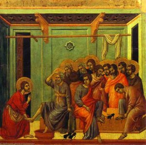 მაესტა (უკანა მხარე, ცენტრალური პანელი), ფეხების დაბანა — დუჩიო დი ბუონიგნეზა