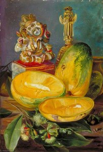 Foliage And Flowers Of The Clove, Fruit Of The Mango, And Hindoo God Of Wisdom — Marianne North
