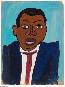 Bust Of Man In Blue Jacket And Red Tie — William H. Johnson