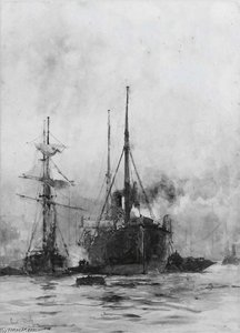 A Steamer And Other Shipping In The Lower Pool — Charles Edward Dixon