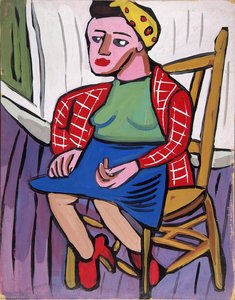 Seated Woman With Yellow Headband And Red Jacket — William H. Johnson