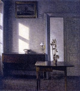Interior With Potted Plant On Card Table, Bregade 25 — Vilhelm (hammershøi)hammershoi