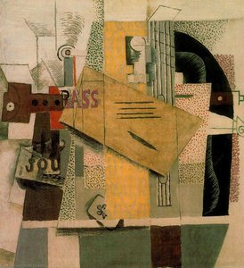 Clarinet, Bottle Of Bass, Newspaper, Ace Of Clubs — Pablo Picasso