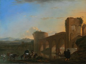 The Tiber River With The Ponte Molle At Sunset — Jan Asselijn