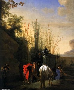 Coastal Scene With Resting Riders (detail) — Jan Asselijn