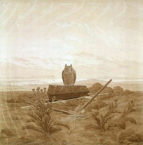Landscape With Grave Coffin And Owl