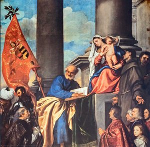 Madonna With Saints And Members Of The Pesaro Family (detail)