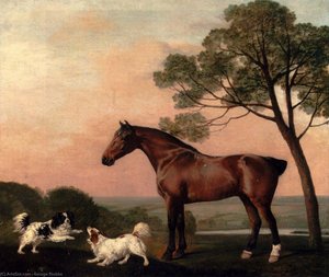 A Bay Hunter With Two Spaniels — George Stubbs