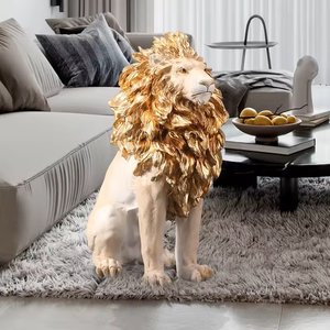 Golden Art Deco Lion Sculpture – Majestic Home & Office Accent