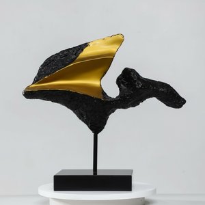 Black & Gold Abstract Wing Sculpture - Fiberglass Resin Art, Abstract Art
